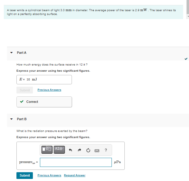 Solved A laser emits a cylindrical beam of light 3.0 mm in