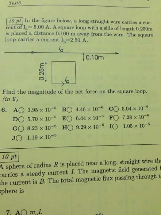 Solved Tests 10 pt In the figure below, a long straight wire | Chegg.com