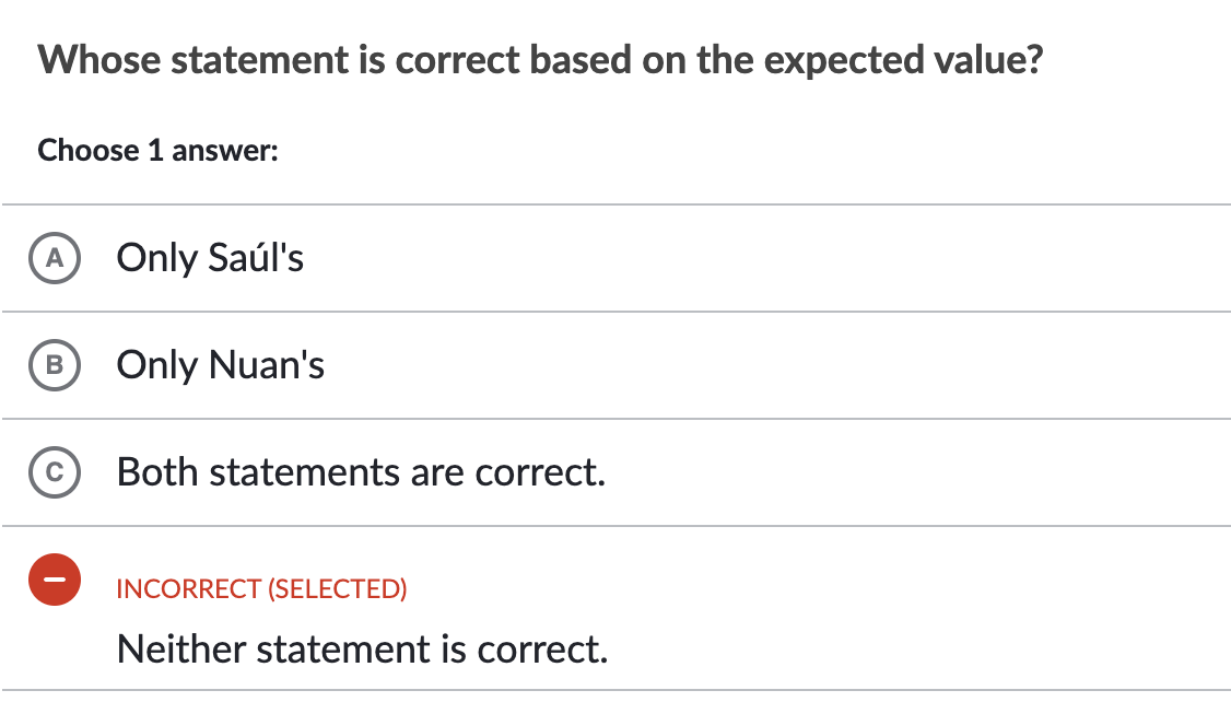 Whose statement is correct based on the expected | Chegg.com