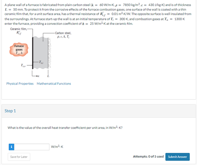 Solved A plane wall of a furnace is fabricated from plain