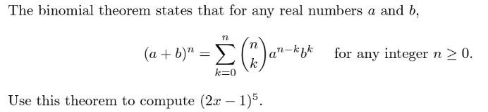 Solved The binomial theorem states that for any real numbers | Chegg.com