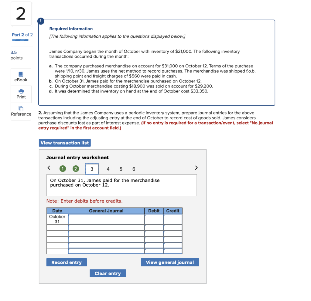 Solved 2 2 2 Part 2 of 2 Required information [The following | Chegg.com