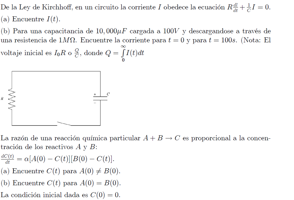 Solved 1) From Kirchhoff's law the current 1 in an RC | Chegg.com