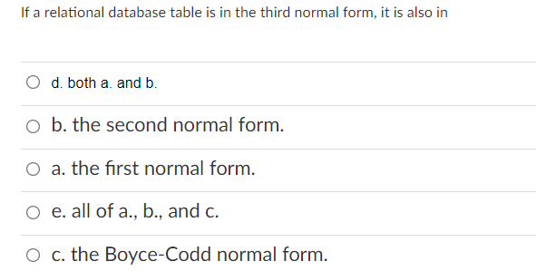 Solved If a relational database table is in the third normal | Chegg.com