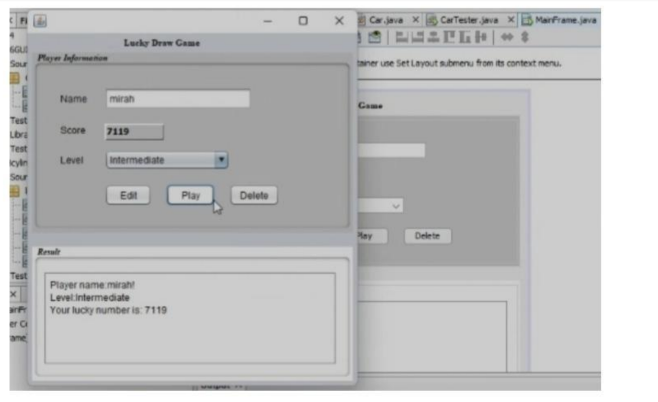 Solved Create a java lucky draw gui program where there are | Chegg.com