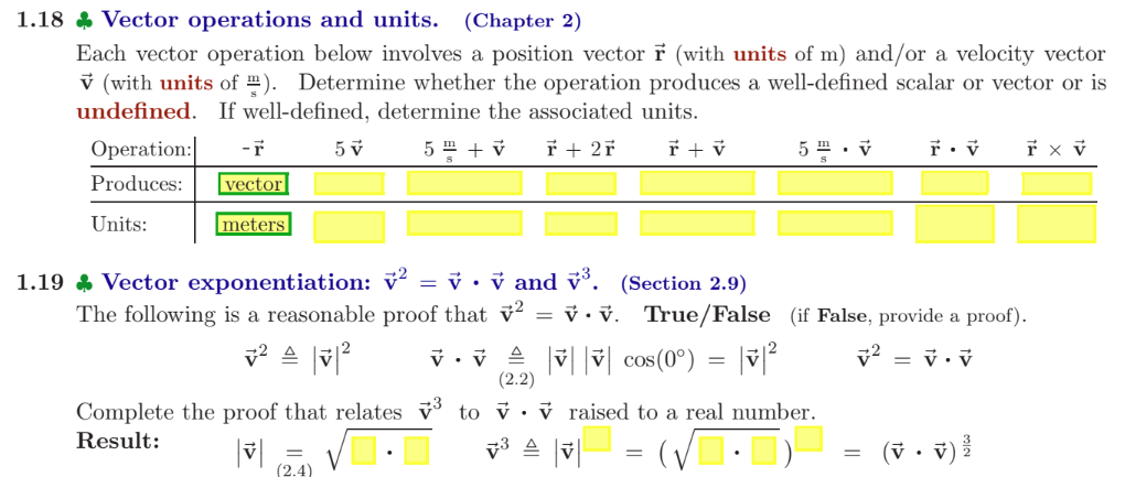 Solved 1.18% ﻿Vector operations and units. (Chapter 2)Each | Chegg.com
