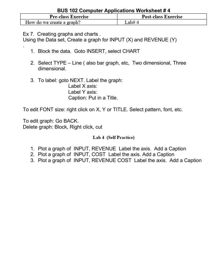 BUS 102 Computer Applications Worksheet # 4 Pre-class | Chegg.com