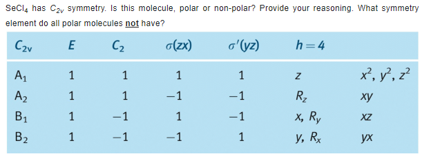 Solved SeCl4 has C2 V symmetry. Is this molecule, polar or | Chegg.com