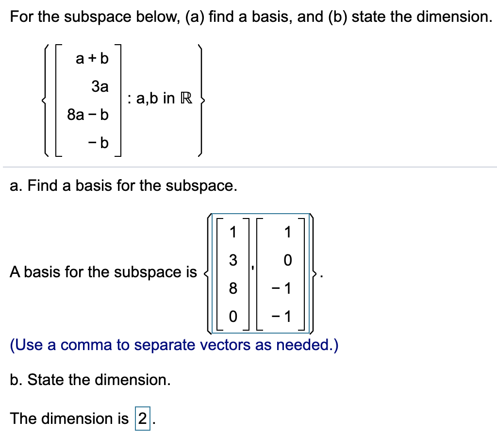 Solved For The Subspace Below, (a) Find A Basis, And (b) | Chegg.com