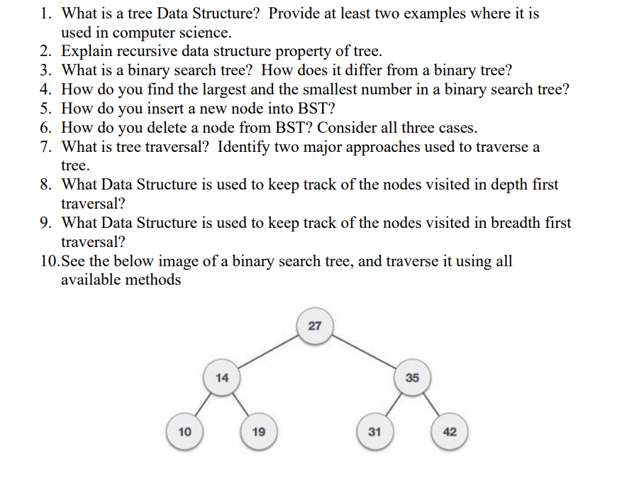 Solved 1. What is a tree Data Structure? Provide at least | Chegg.com