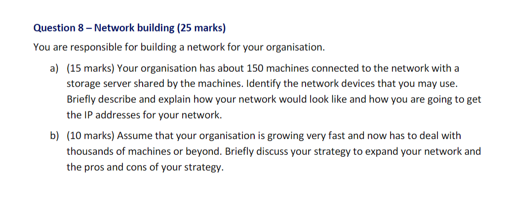 Solved Question 8 - Network building ( 25 marks) You are | Chegg.com