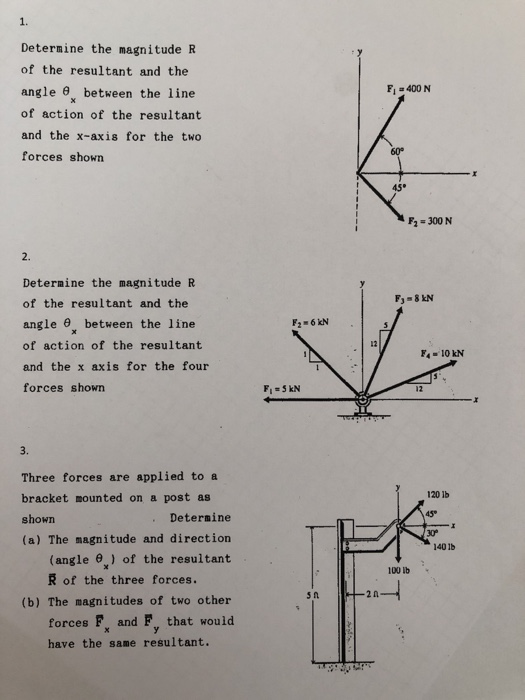 Solved 1. Determine the magnitude R of the resultant and the | Chegg.com