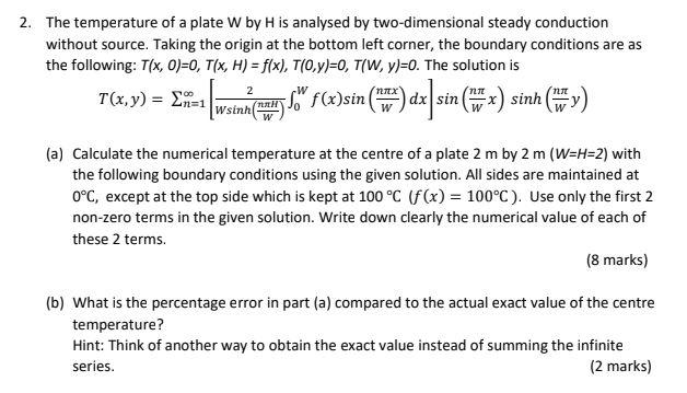 2. The temperature of a plate W by H is analysed by | Chegg.com