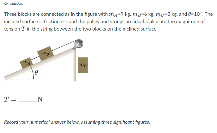 Solved Three Blocks Are Connected As In The Figure With MA=9 | Chegg.com