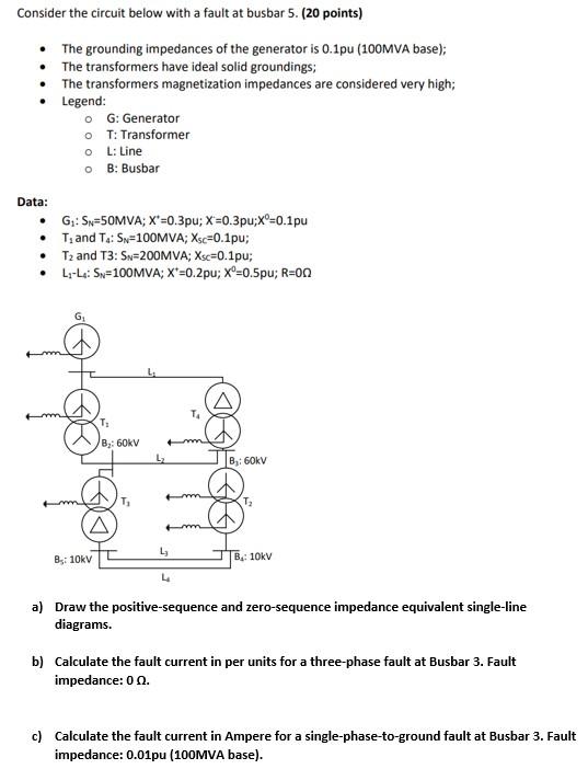 Solved Consider the circuit below with a fault at busbar 5. | Chegg.com