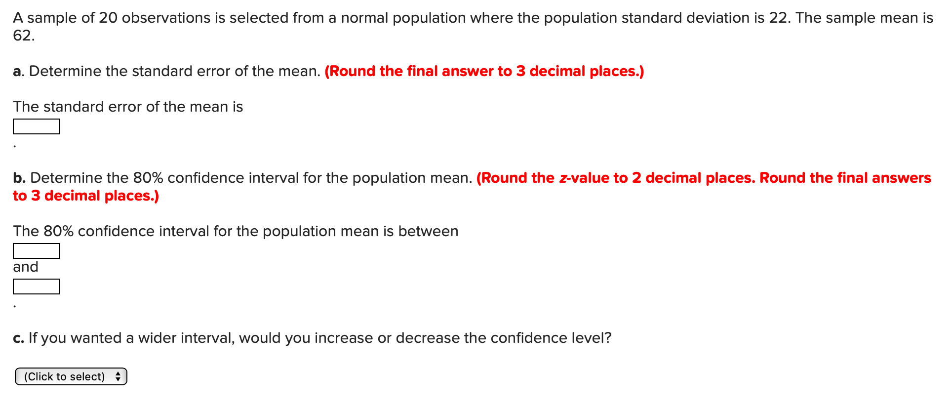Solved A sample of 20 observations is selected from a normal | Chegg.com
