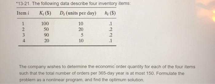 Solved 13-21. The following data describe four inventory | Chegg.com