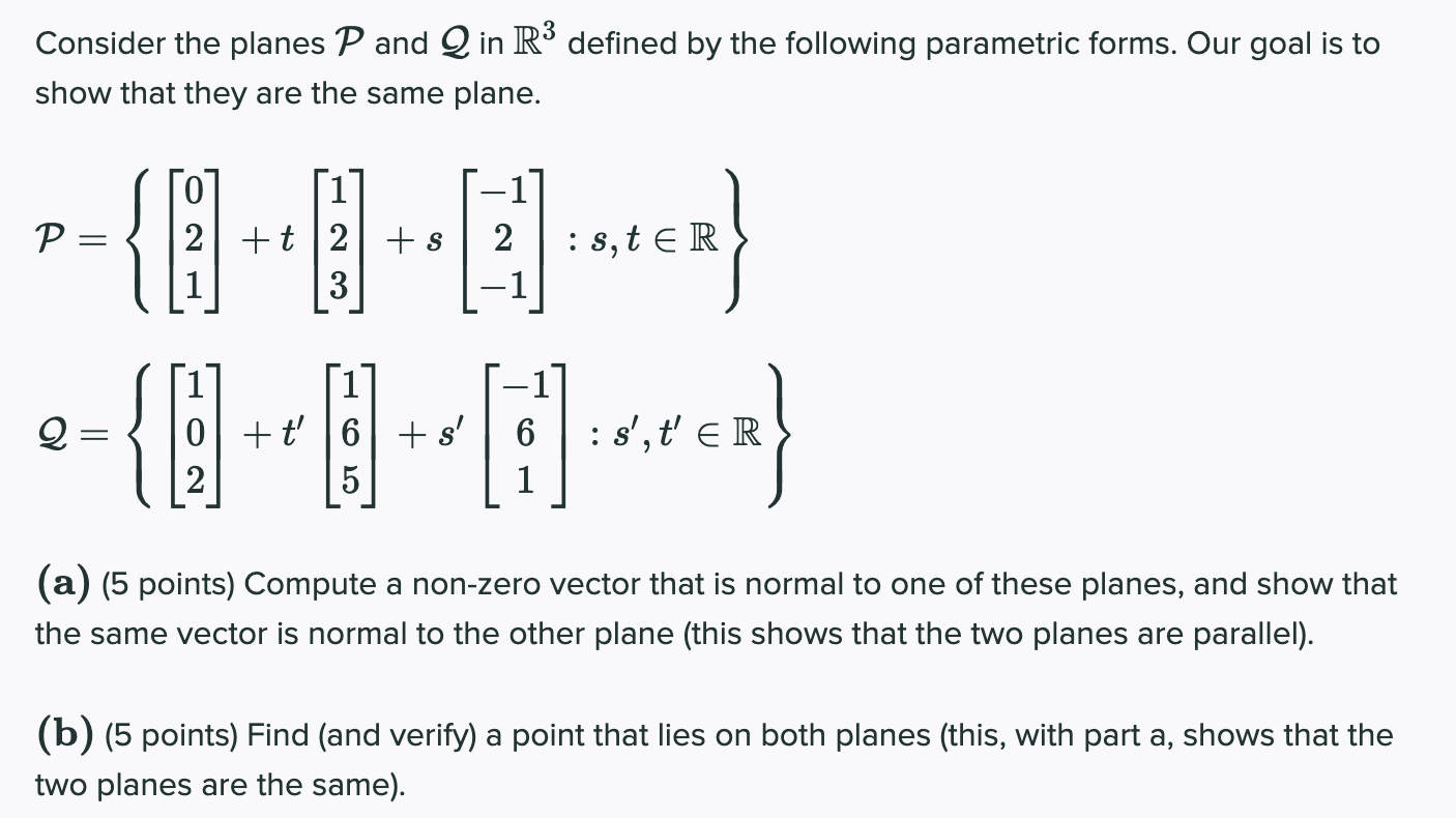Solved Consider the planes P and Q in R' defined by the | Chegg.com