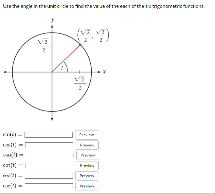 Solved Use the angle in the unit circle to find the value of | Chegg.com