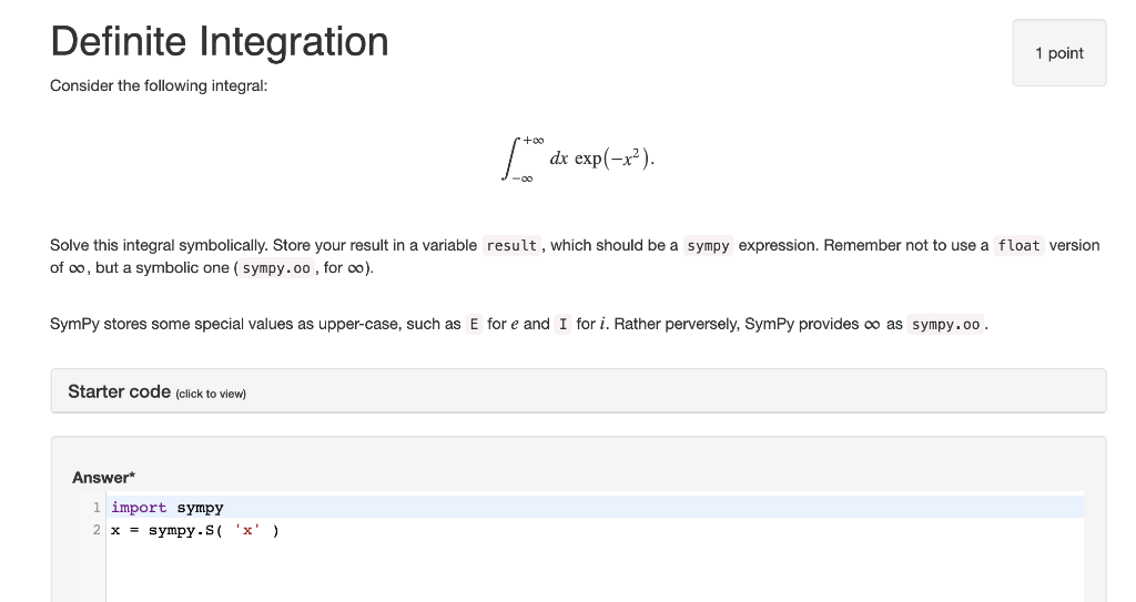 Solved Definite Integration 1 point Consider the following | Chegg.com