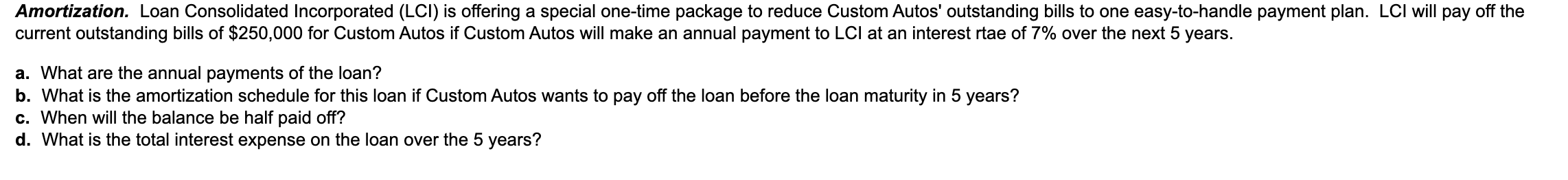 Solved Amortization. Loan Consolidated Incorporated (LCl) is | Chegg.com