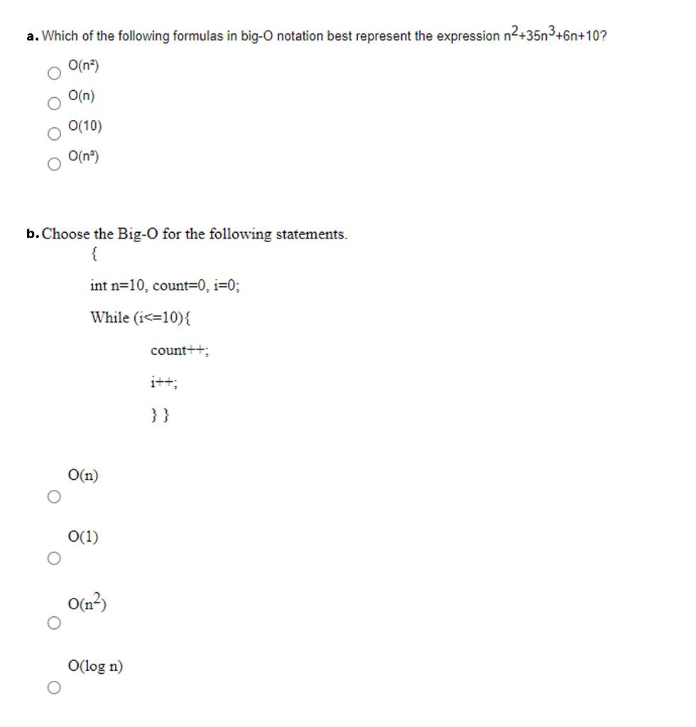 Solved a. Which of the following formulas in big-O notation | Chegg.com