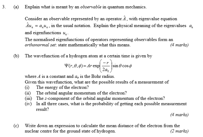 Solved 3. (a) Explain what is meant by an observable in | Chegg.com