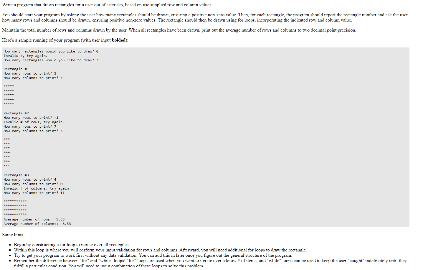 Solved Write a program that draws rectangles for a user out | Chegg.com image.