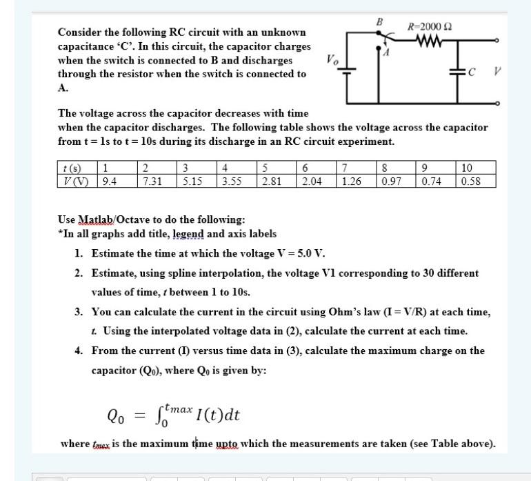 Solved B R-20002 w Consider the following RC circuit with an | Chegg.com