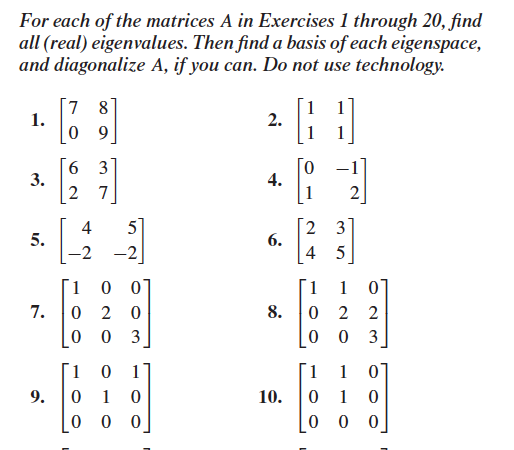 For each of the matrices A in Exercises 1 through 20, | Chegg.com
