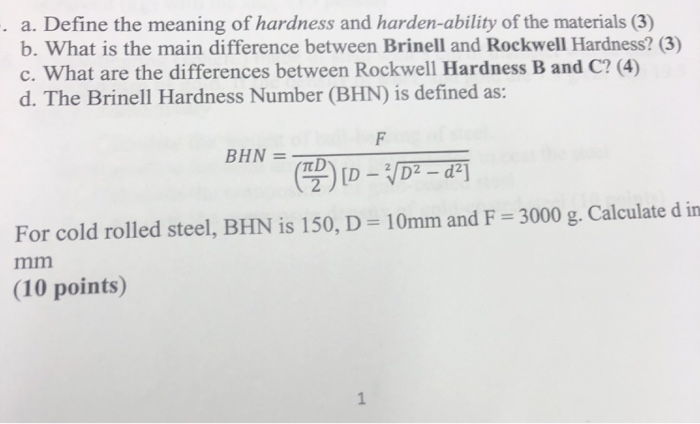 Solved . A. Define The Meaning Of Hardness And | Chegg.com