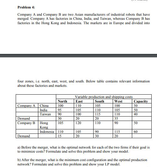 Solved Problem 4: Company A And Company B Are Two Asian | Chegg.com