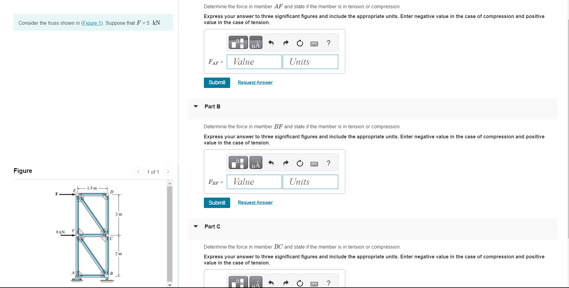 Solved Determine the force in member AF and state if the | Chegg.com