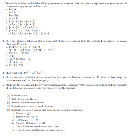 Solved 1. Determine whether each of the following statements | Chegg.com