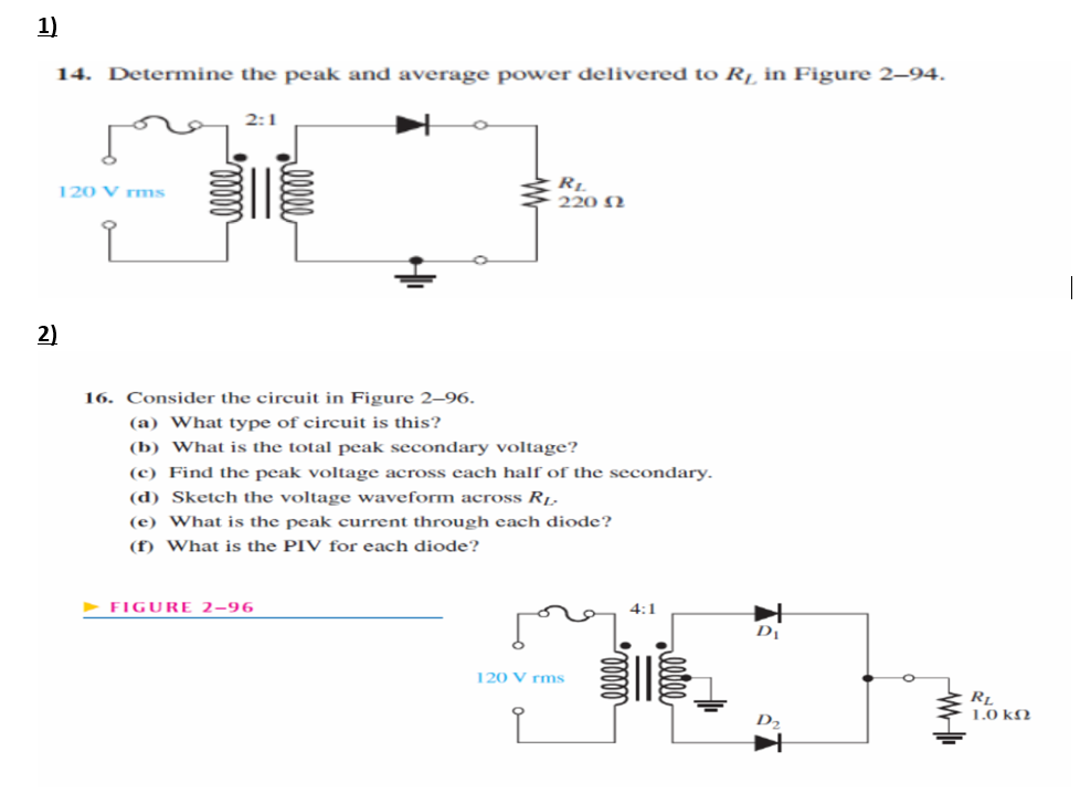 Solved 1) 14. Determine the peak and average power delivered | Chegg.com