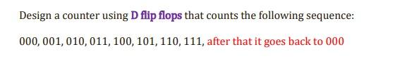 Solved Design A Counter Using D Flip Flops That Counts The | Chegg.com