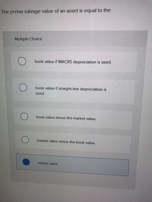 Solved The pretax salvage value of an asset is equal to the