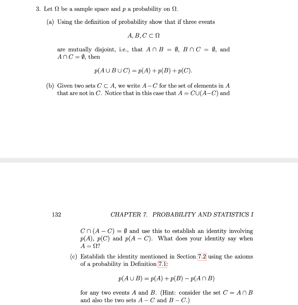 3. Let S be a sample space and p a probability on 12. Chegg