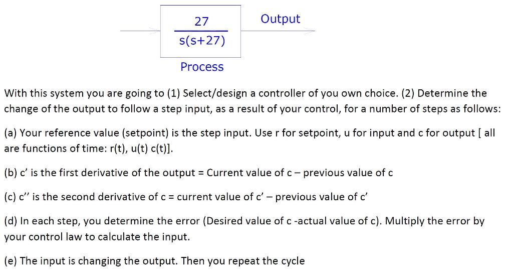 Output 27 s(s+27) Process With this system you are | Chegg.com