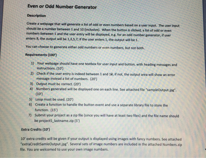 Solved Even or Odd Number Generator Description Create a | Chegg.com