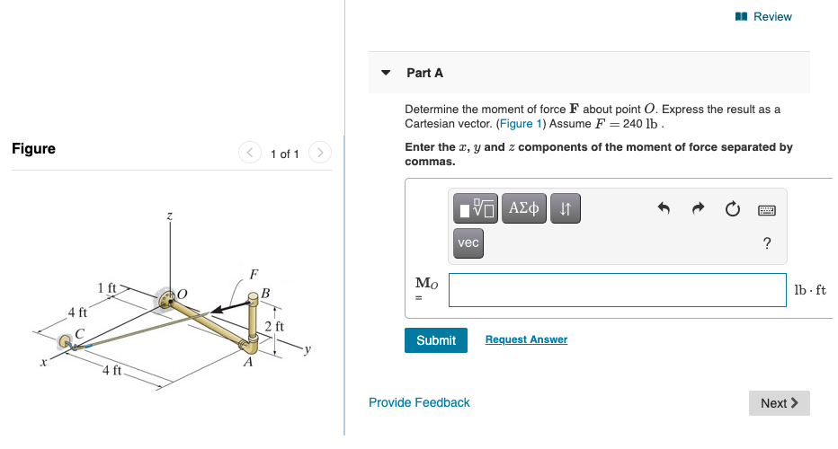 Solved A Review Part A Determine the moment of force F | Chegg.com