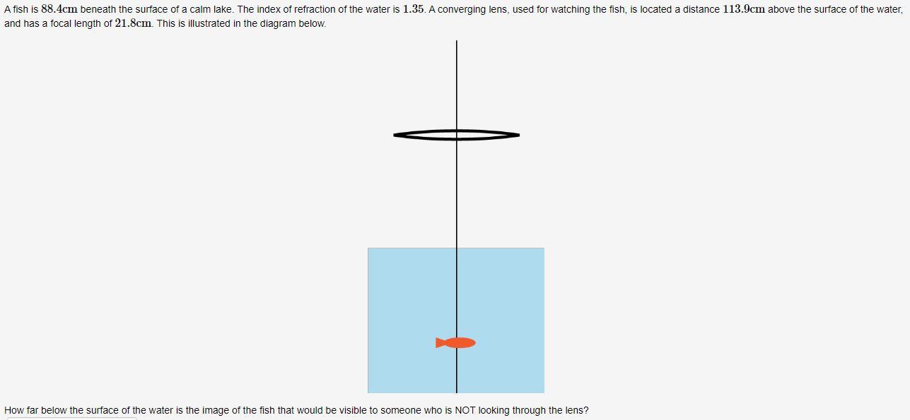 Solved A Fish Is 88.4 Cm Beneath The Surface Of A Calm Lake. | Chegg.com