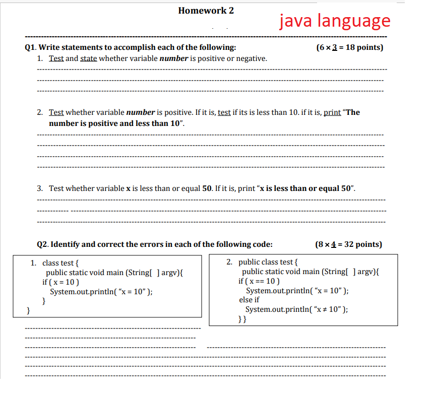 Solved Homework 2 java language (6 x 3 = 18 points) Q1. | Chegg.com