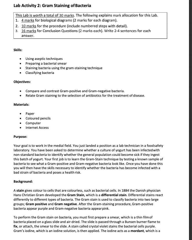 Lab Activity 2 Gram Staining of Bacteria This Lab is
