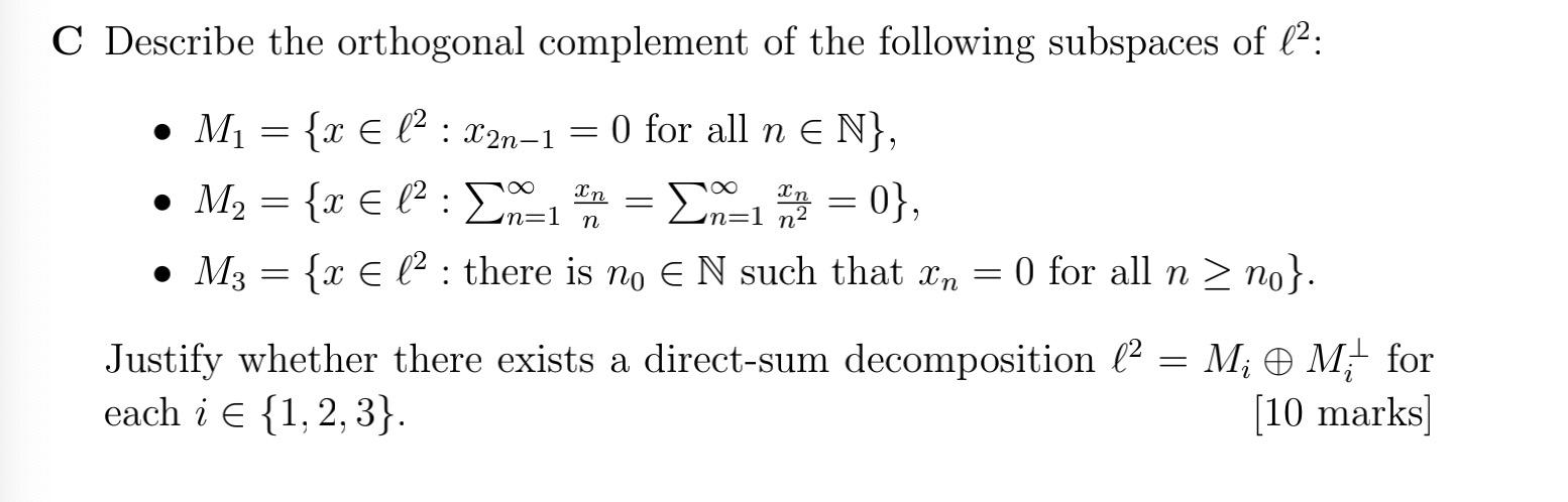 Solved C Describe the orthogonal complement of the following | Chegg.com