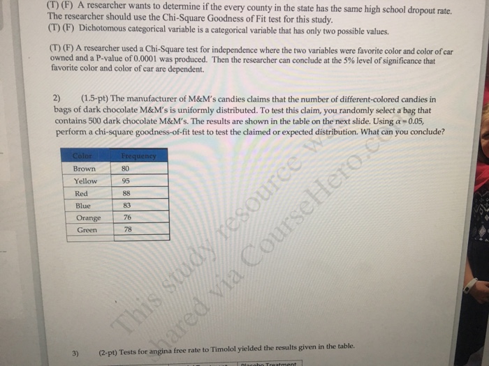 Solved (T) (F) A researcher wants to determine if the every | Chegg.com