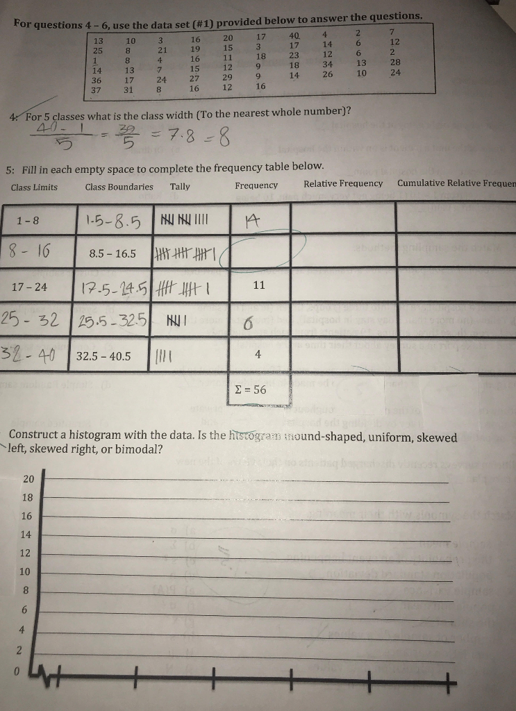 Solved For questions 4-6, use the data set (#1) provided | Chegg.com