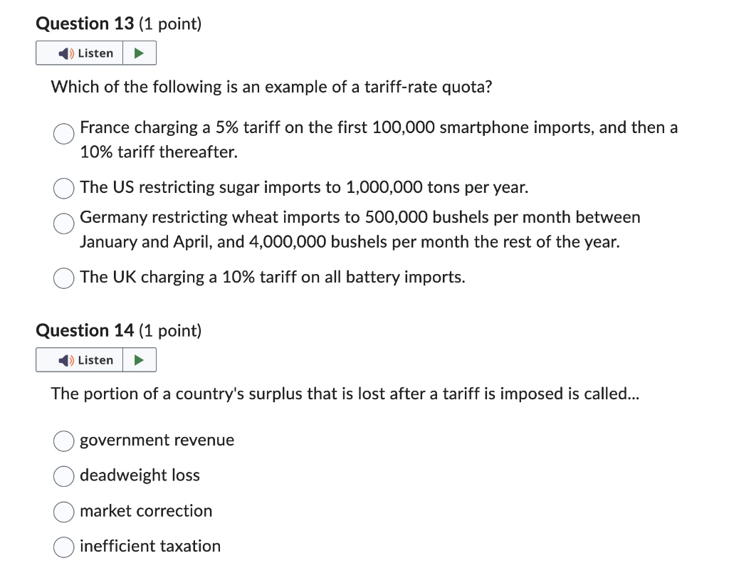 Solved Which of the following is an example of a tariffrate