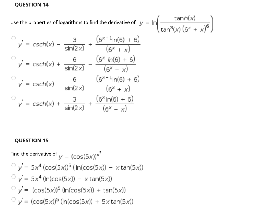 Solved Question 14 Tanh X Use The Properties Of Chegg Com