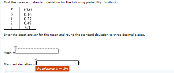 Solved Find the mean and standard deviation for the | Chegg.com